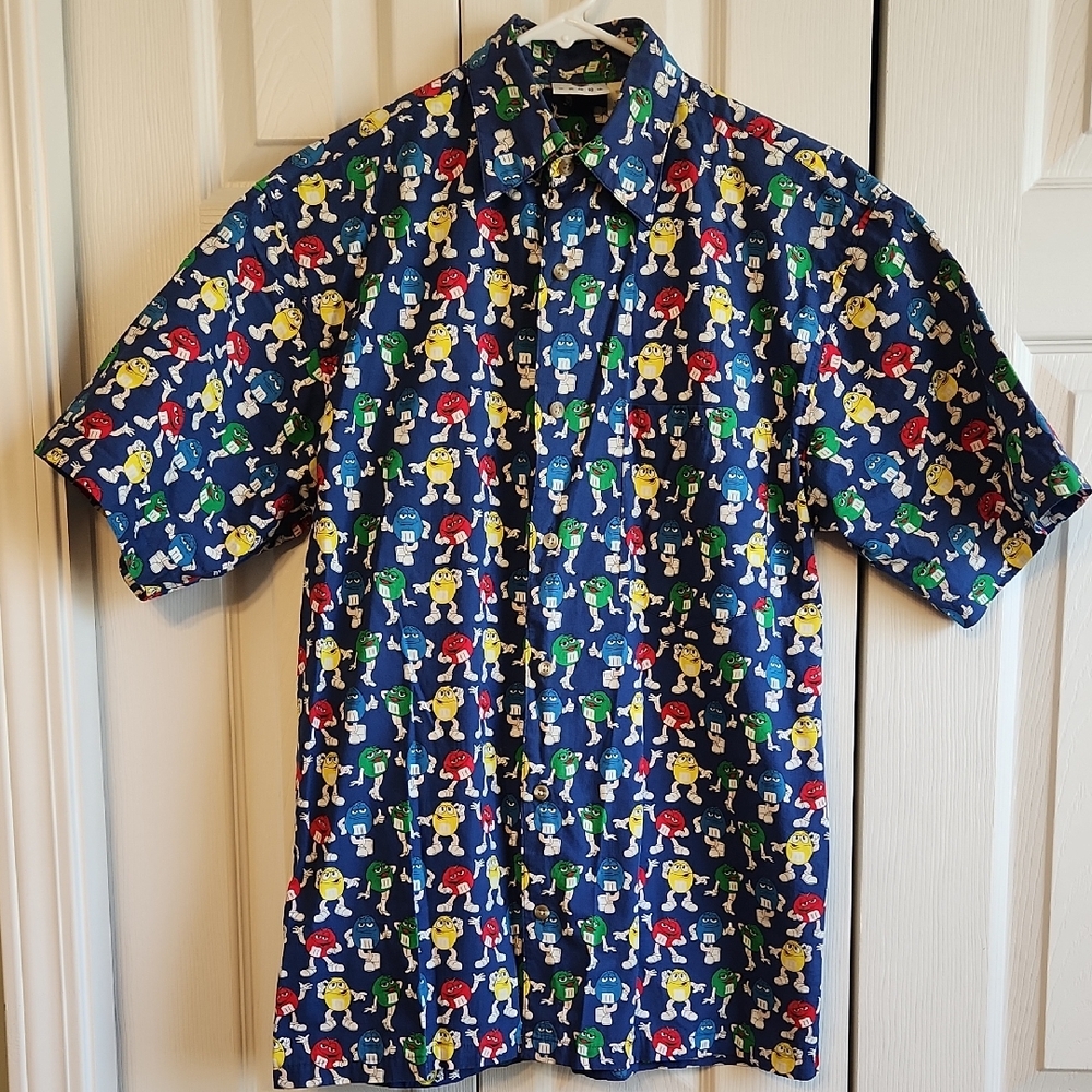 Vintage Single Stitch M&M's Candy Short Sleeve Button Down Shirt Size S
